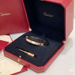 Cartier 4-Diamond Rose Gold Bracelet • Size 18